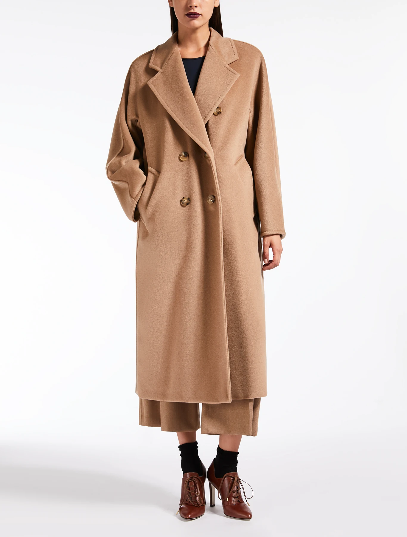 Шерстяное длинное пальто на шнуровке, двубортное, модное, высокое качество, верхняя одежда с поясом, теплое, элегантное, повседневное, свободное, Женское пальто