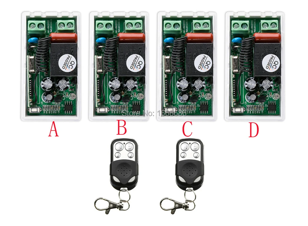 

AC 220V Wireless Remote Control Switch System 4 Receiver 2Transmitter Learning Code Momentary Latched adjusted 10A Transmitter