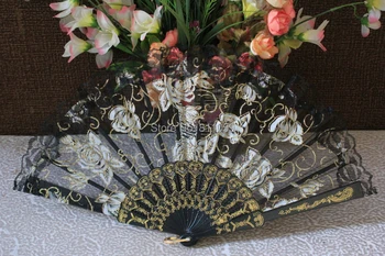 

Free shipping 72pcs/lot Spanish style rose flower design plastic frame lace hand fan,craft folding fan
