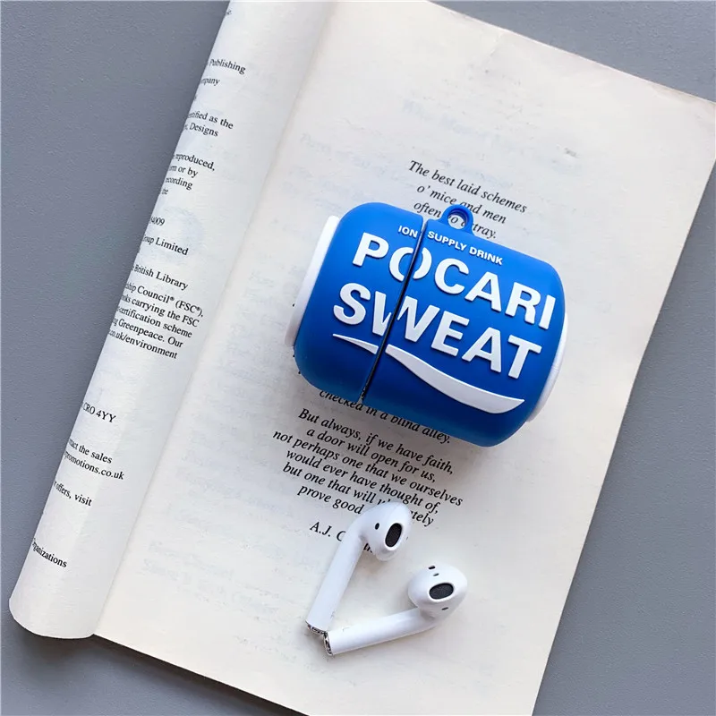 3D Симпатичные Pocari бутылки для пота корпусы гарнитурные для Apple Bluetooth наушники Airpods 1 2 силиконовый защитный чехол Аксессуары
