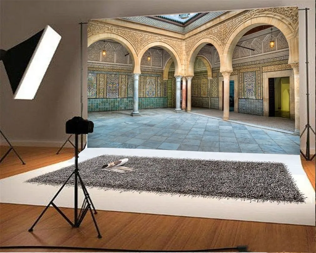 

Photography Backdrop Chruch Luxury Palace Stone Arch Droplight Vintage Marble Floor Interior Photo Background Party