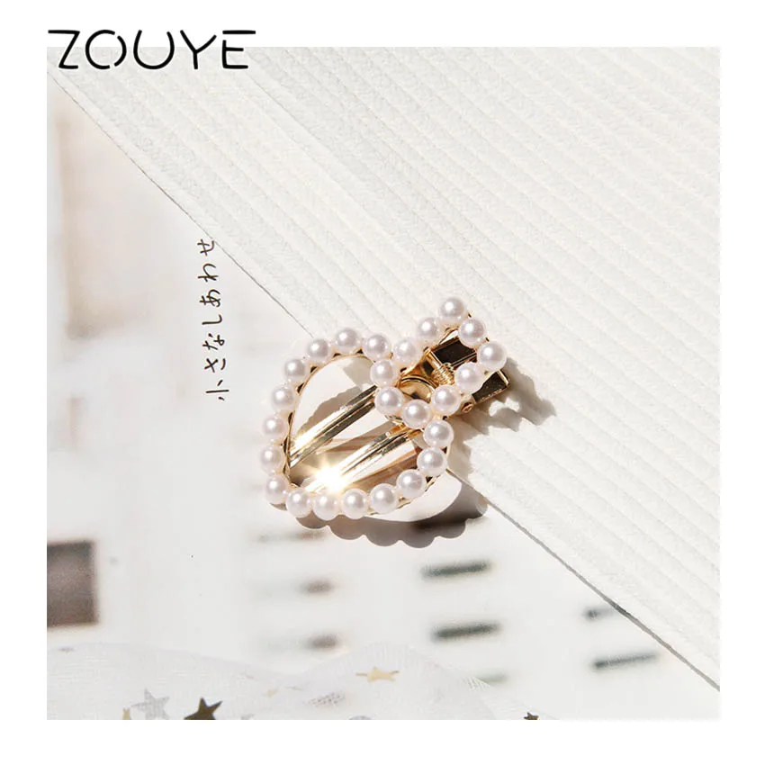 

ZOUYE Simplicity Fairy Simulate Pearl 5cm Love Heart Barrettes Crystal Hair Jewelry Duckbilled Hairpins Summer Hair Ornament