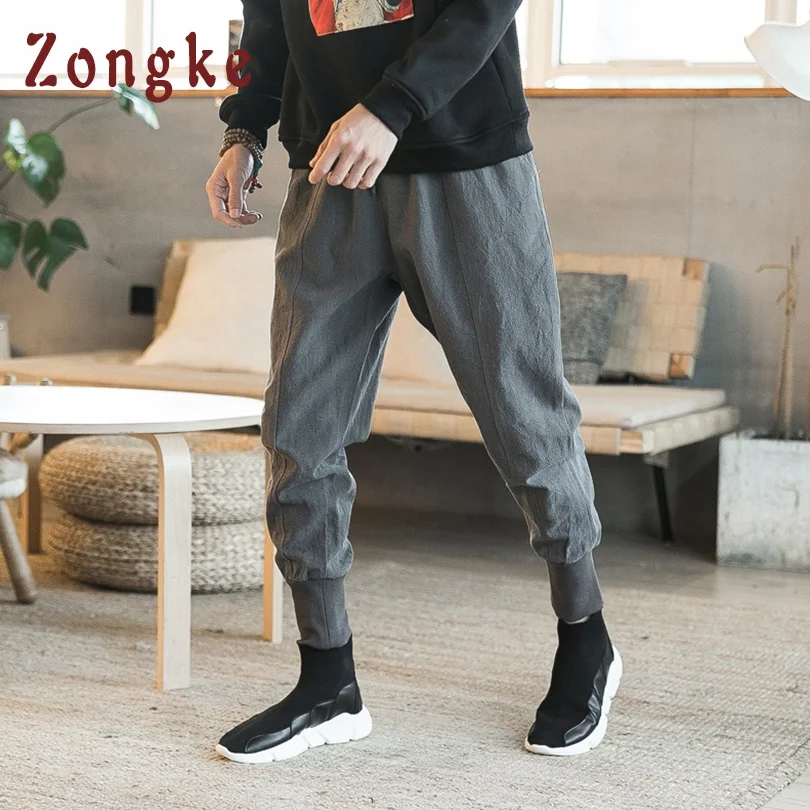Zongke, китайский стиль, хлопок, лен, узкие брюки, мужские брюки, уличная одежда, спортивные штаны, брюки, Мужская одежда, брюки, мужские брюки