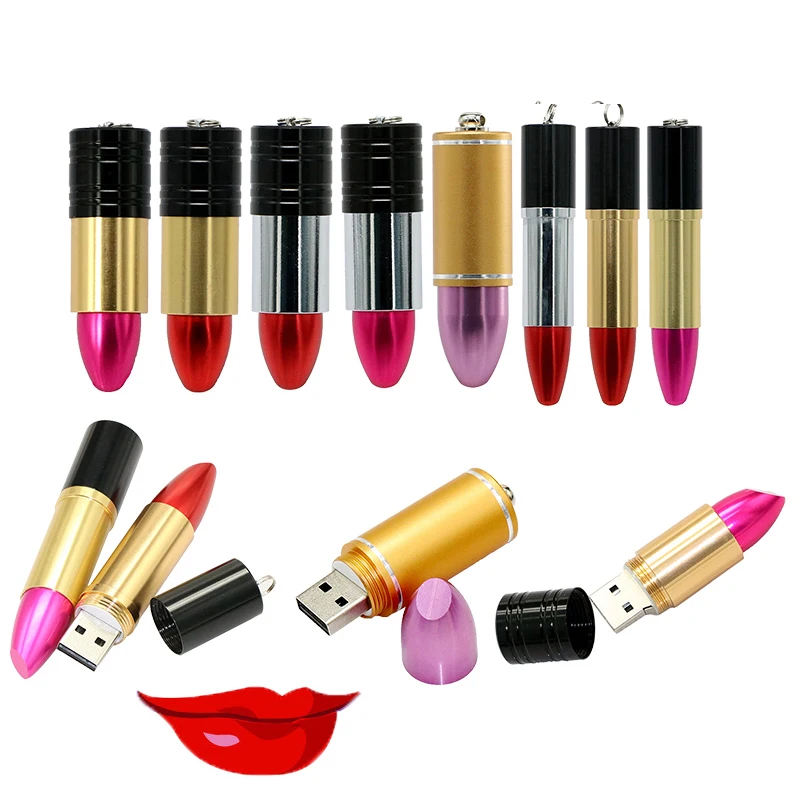 Pen Drive Beautiful Lipstick Red/Rose Pink USB Flash Drive 64GB 32GB 16GB 8GB Metal Lipstick USB 2.0 Flash Memory Stick Pendrive