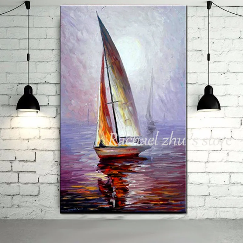 

Hand Painted Abstract Sea Boat Pictures Oil Paintings On Canvas Seascape Abstract Wall Pictures Wall Art Living Room Home Decor