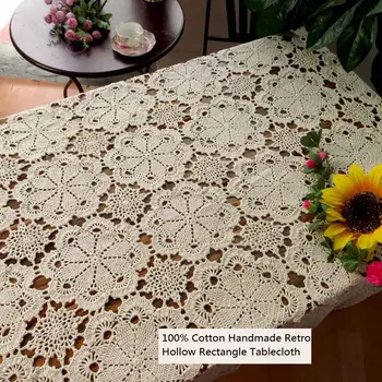 

Pastoral 100% Cotton Handmade Crocheted Hollow Out Tablecloths Washable Wear-Resistant Rectangle Table Covers for Everyday Use