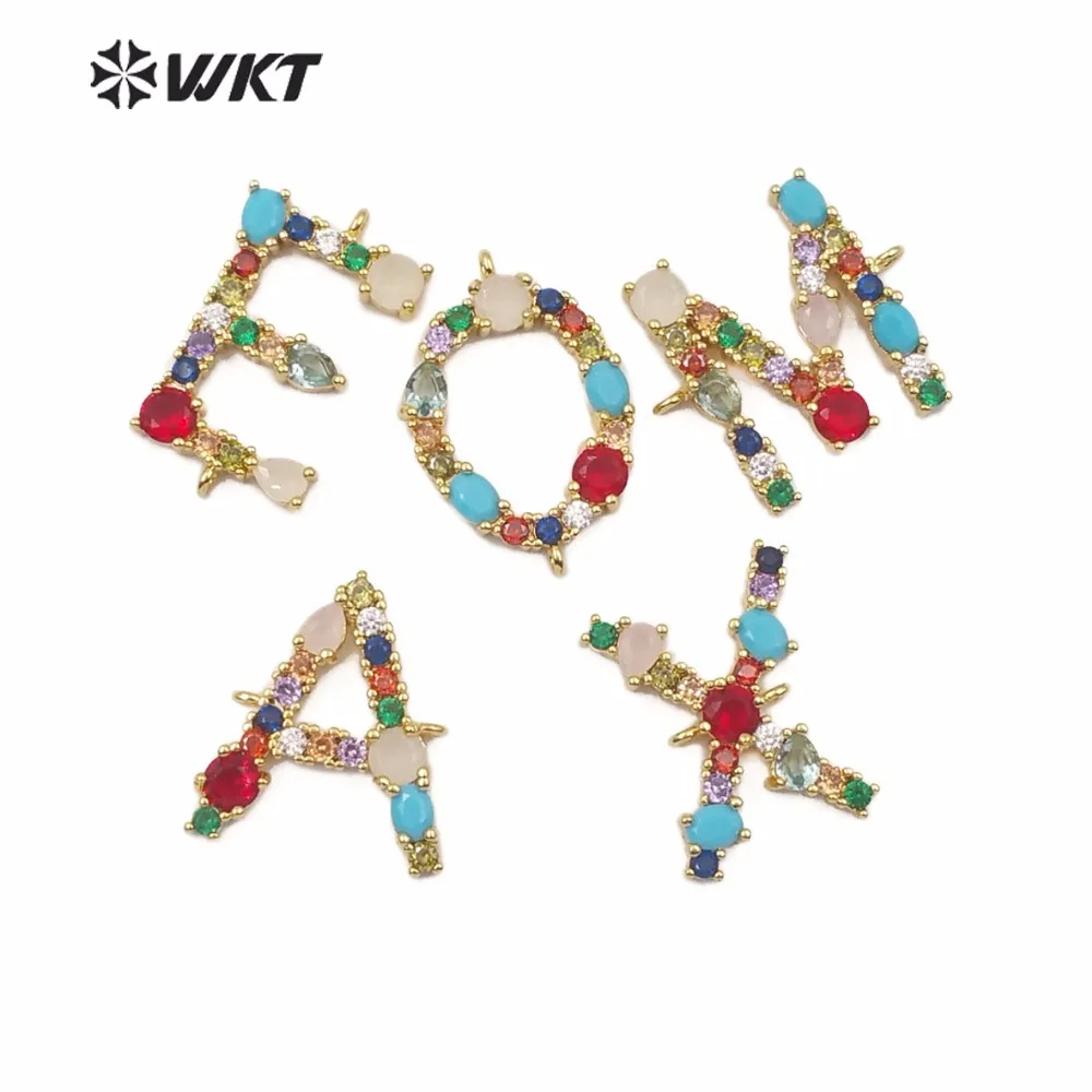 

WKT WT-MC267 New Letter-shaped Connector With Multi-color Gem-stone Micro-inlaid Paving Fine Ladies Jewelry Metal Connector