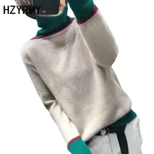 HZYRMY Autumn New Women's Cashmere Sweater Fashion High Collar Color matching Quality Pullover Winter Warm Wild Female Sweaters 