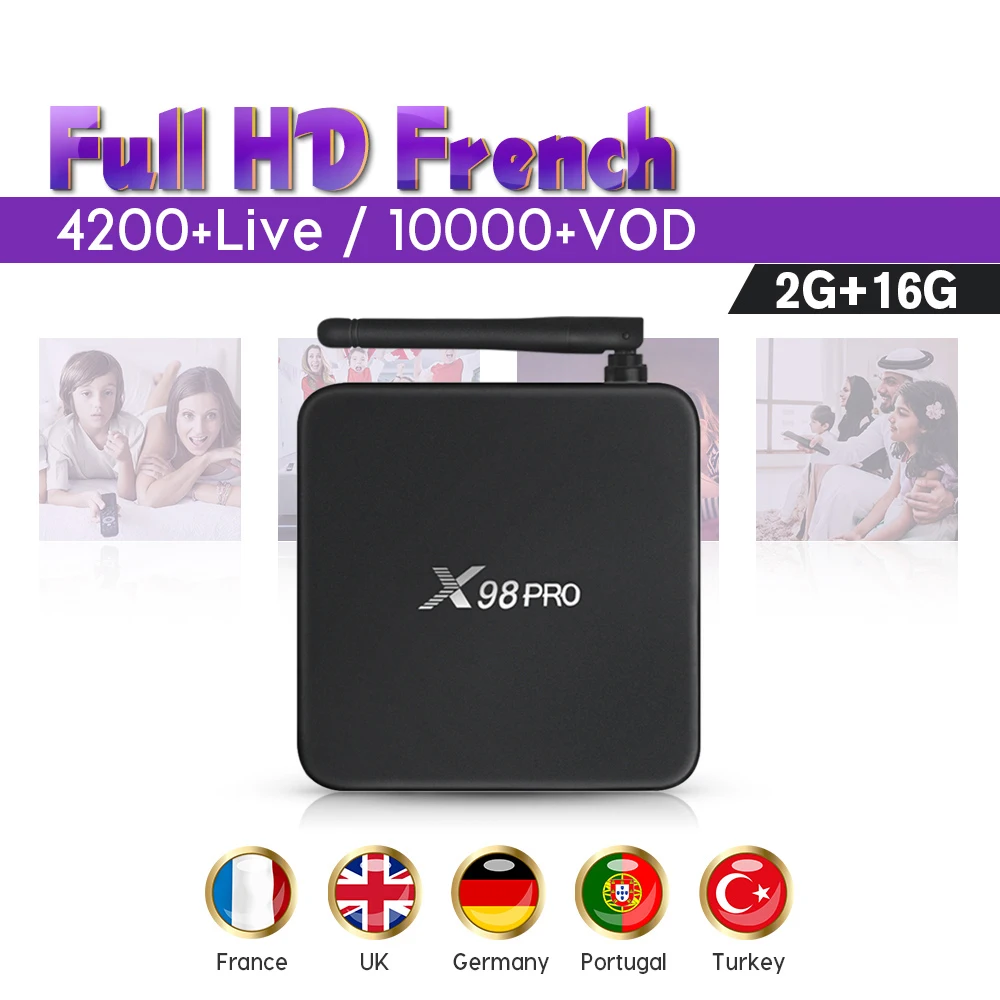 X98 PRO IPTV, французский арабский ТВ Box 2 Гб 16 GB Amlogic S912 1 год SUB ТВ подписки Албании Турецкий Арабский Франции Italia IP ТВ коробка