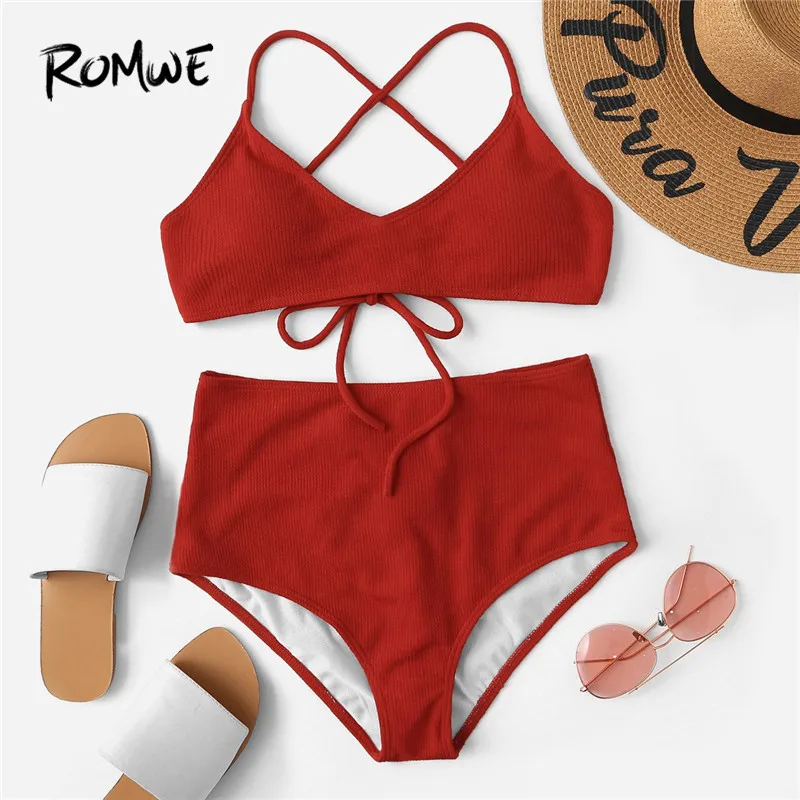 romwe red bikini