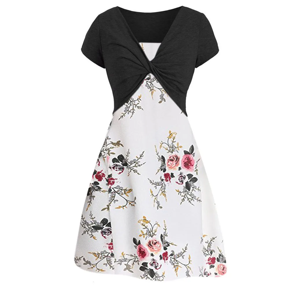 

2019 MAXIORILL New Women Summer Cami Flower Dress With Crop T-shirt Print Tunic Suit платье Wholesale T3