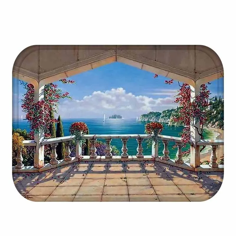 Europen Style Scenic Buildings Printed Anti Slip Area Rug Kitchen Bathroom Anti Sand Beach Mat Alfombra Dormitorio Futbol