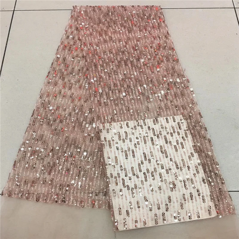 

VILLIEA African Lace Fabric Embroidered Sequins Mesh Tulle Fabric High Quality French Lace Fabric For Wedding Party Dress