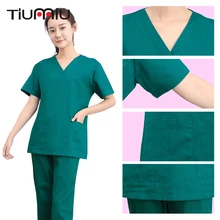 Доктор униформа медсестры унисекс Лето v-образным вырезом короткий рукав больница салон красоты костюм медика наборы хирургическая медицинская форма