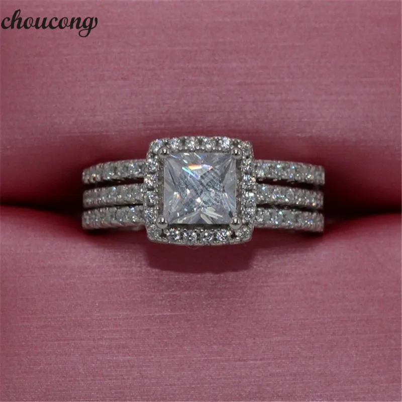 

choucong 2-in-1 Princess cut Ring set 925 Sterling silver AAAAA cz Engagement Band Rings For Women Bridal Wedding Jewelry Gift