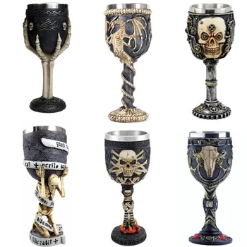 

Creative skull stein glass pterosaur beer glass 3D solid stainless steel knight glass skull palm wine glass bar set