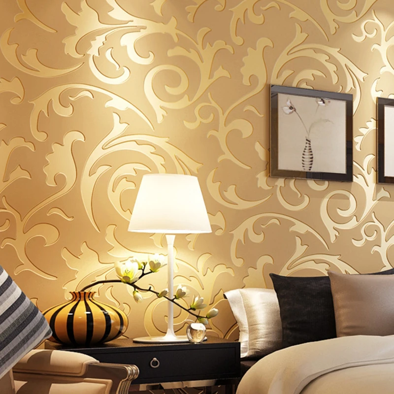 Classical European Style Non Woven Wall Paper Roll Yellow/grey