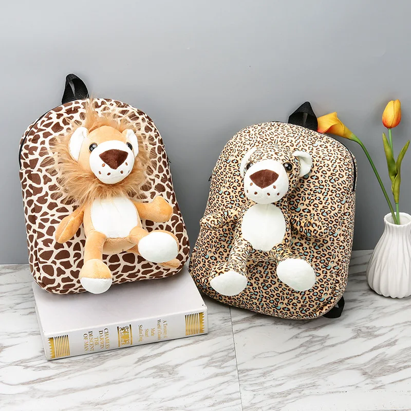  Kindergarten Children Plush Backpack Soft Jungle Animals Tiger Lion Plush Toy Preschool Baby Bag Gi - 32860154702
