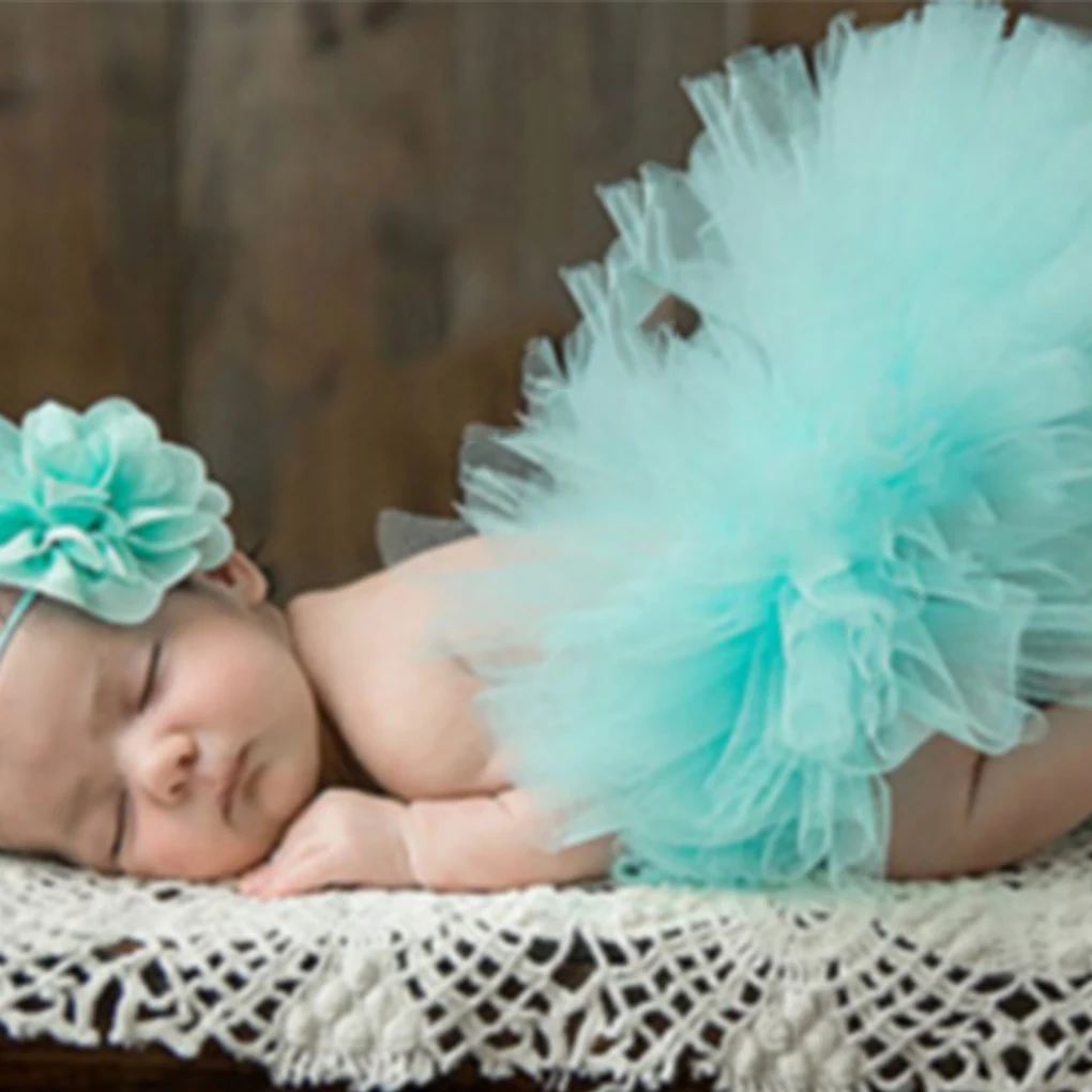 Милая юбка-пачка для новорожденных девочек и повязки на волосы для фотографирования, костюм, одежда для маленьких девочек с цветочным принтом+ повязка на голову, фото - Цвет: 18