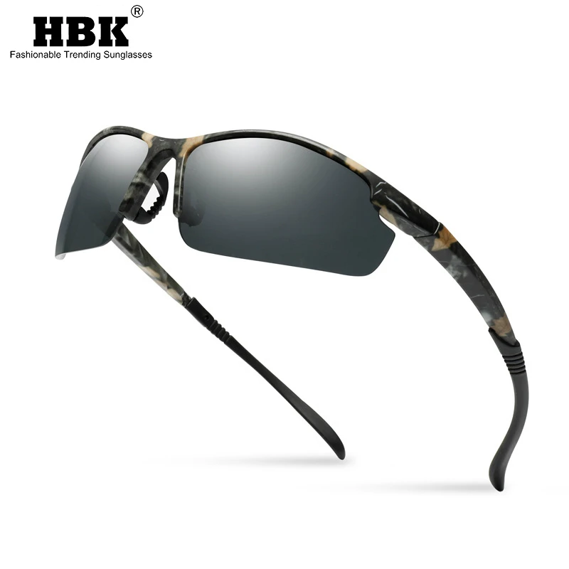 

HBK Semi Rimless Camouflage Mens Sports Sunglasses Polarized TR90 Unbreakable Polorized Sun Glasses for Male Camo Oculos De Sol