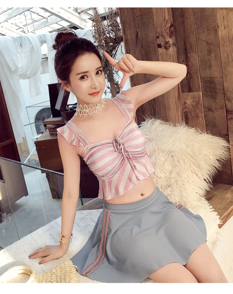 Танкини купальники для женщин из двух частей купальник новый Бразильский бикини женский купальный костюм раздельная юбка корейский