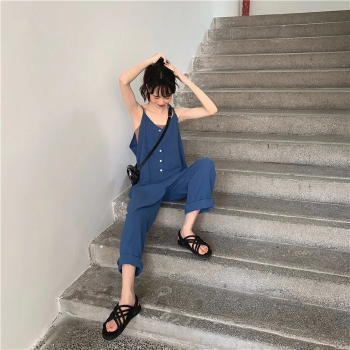 Romper Women Loose Blue Trousers Women Solid Casual Jumpsuits for Women 2019 Summer Fashionable Woman Pants Streetwear Romper Women Loose Blue Trousers Women Solid Casual Jumpsuits for Women 2019 Summer Fashionable Woman Pants Streetwear