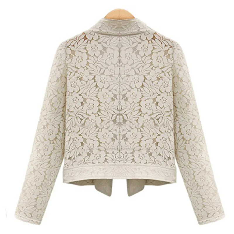 Neophil 2018 Autumn Winter Fashion Long Sleeve Zipper Hollow Out Lace Biker Black Short Jackets Ladies Office Work Wears C08015