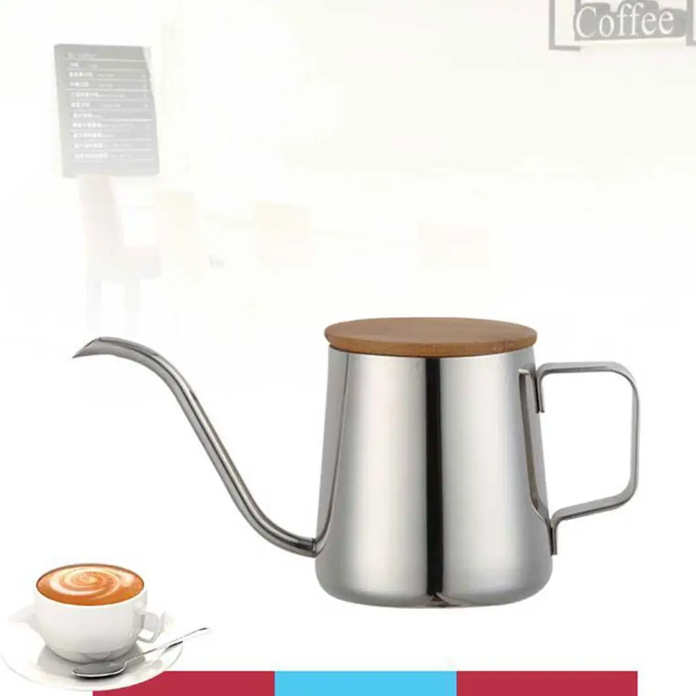 

1 PCS Stainless Steel Kettle Cup Wood Teapot Drip Long Narrow Spout Coffee Pot Lid Pour Over Coffee Cappuccino and Tea Pot