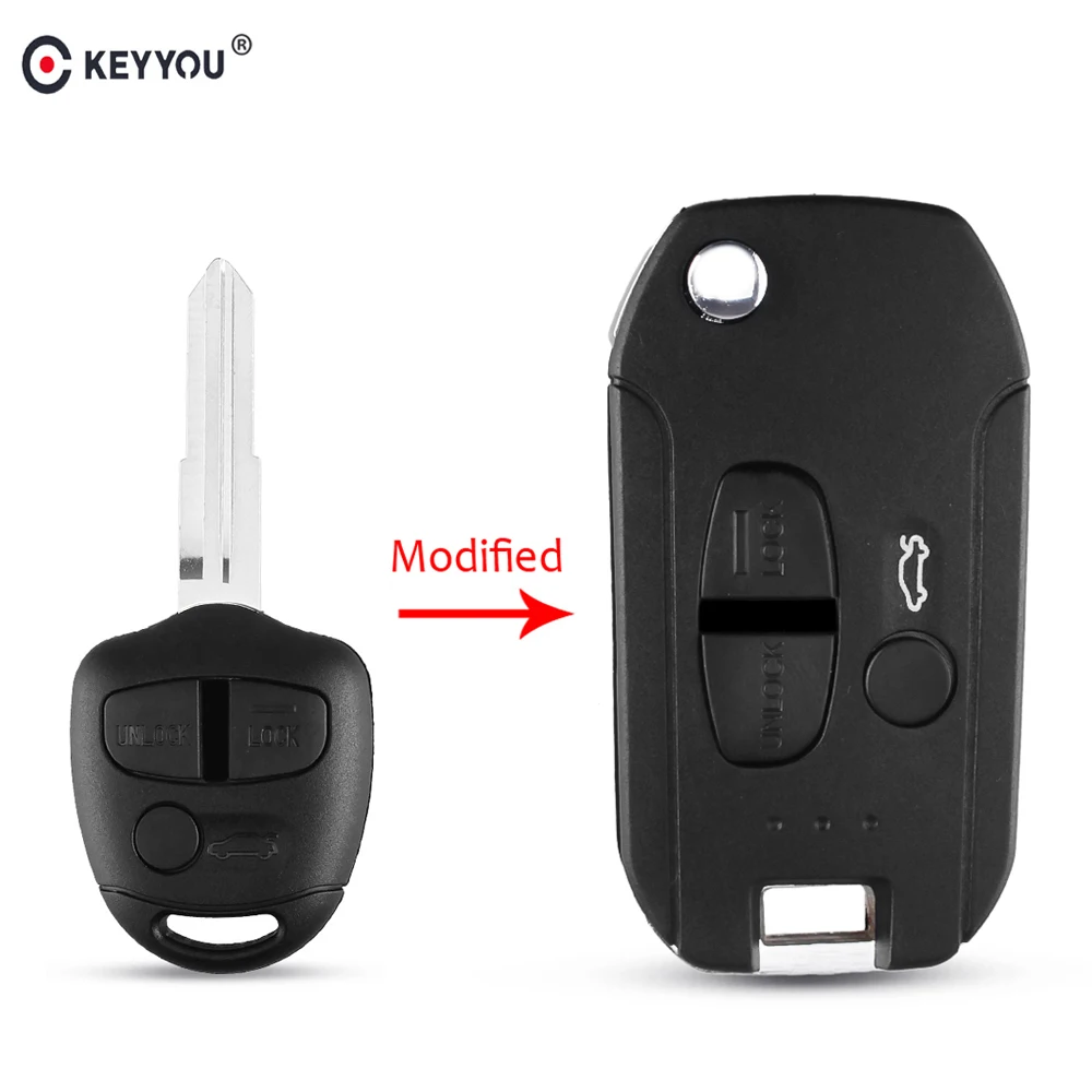 

KEYYOU Modified Flip Remote Car Key Shell Case Cover For MITSUBISHI Lancer EX Outlander Grandis Pajero 3 Buttons MIT8 Left Blade