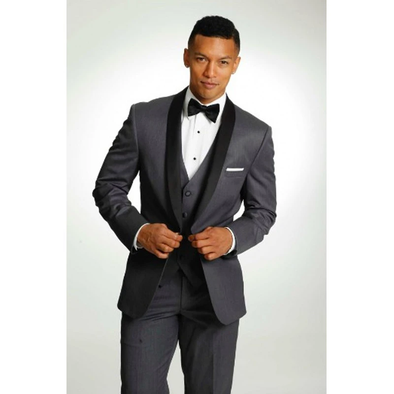 Barato gris negro trajes de novio de boda para hombres 3 trajes de padrino traje (chaqueta + Pantalones + chaleco)| Trajes| - AliExpress