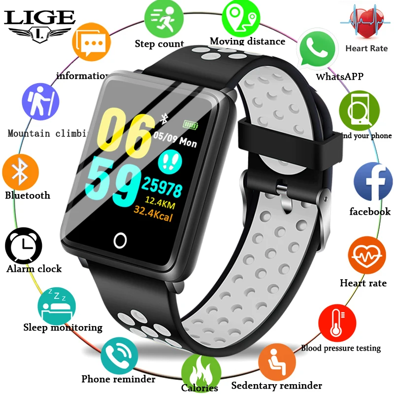 

LIGE Smart Band Super Long Standby Blood Pressure Oxygen Smart Bracelet IP67 Waterproof activity tracker Sport Fitness wristband