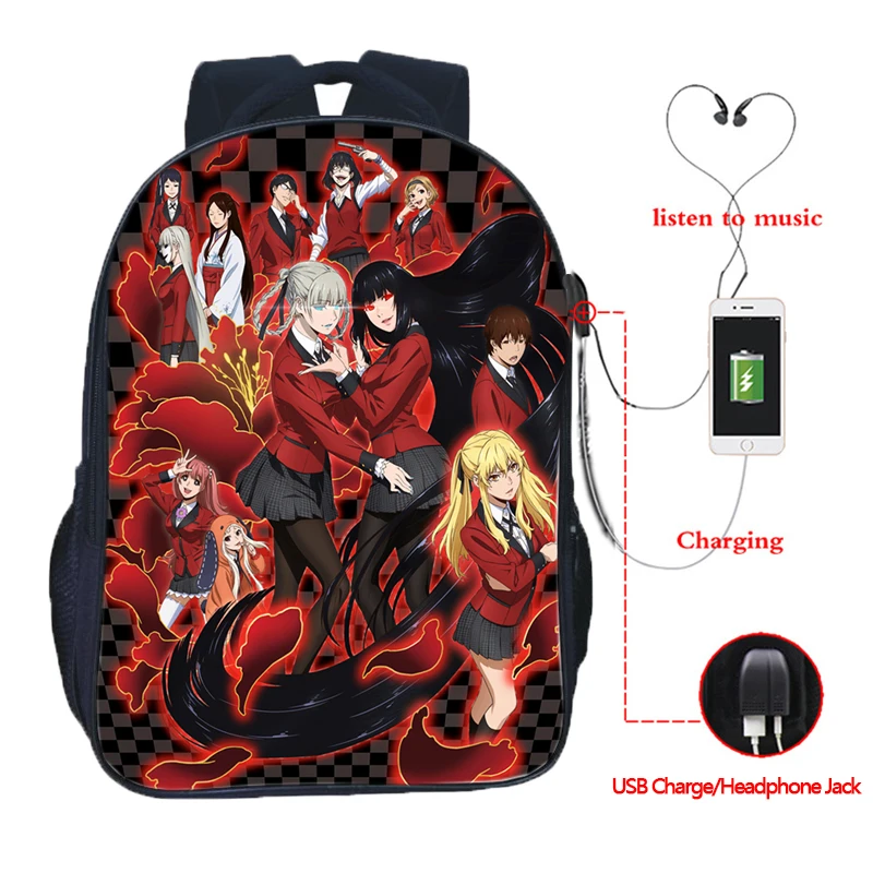 Красивый школьный рюкзак Jabami Yumeko Kakegurui Gambaling с USB зарядкой школьные рюкзаки двумя