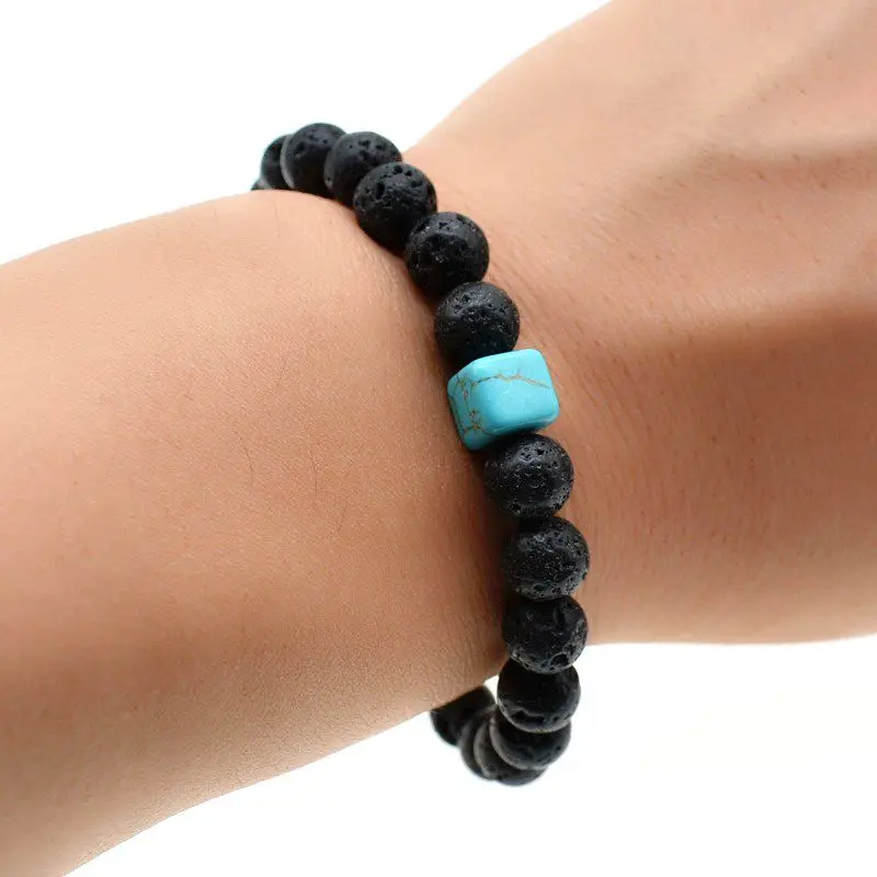 

Volcanic stone bracelet men and women lava beads bracelet green Cube geometry stone jewelry bracelets for women pulsera hombre