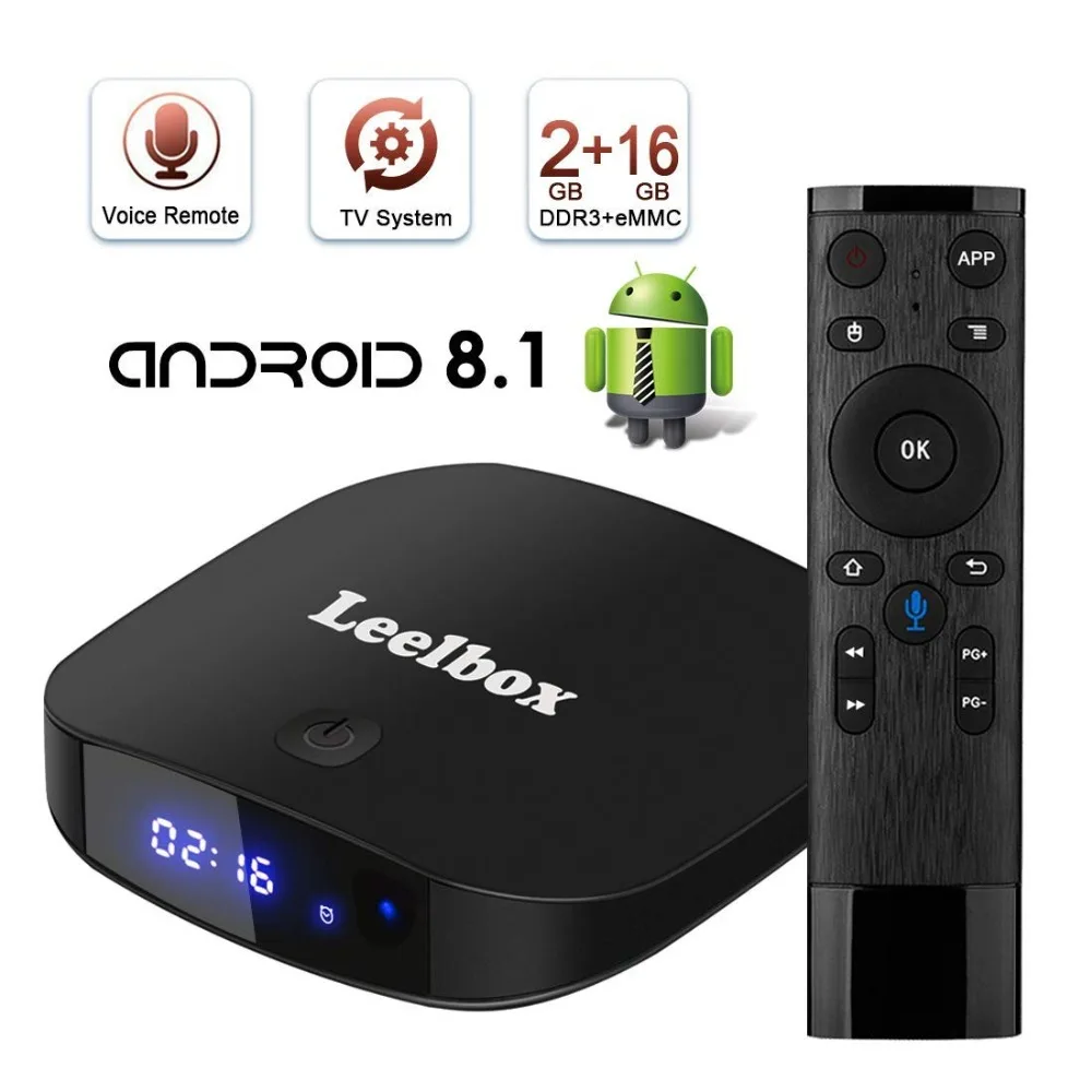 Leelbox Q2 Pro Android 8 1 ТВ коробка с голосовой пульт дистанционного управления 2 Гб