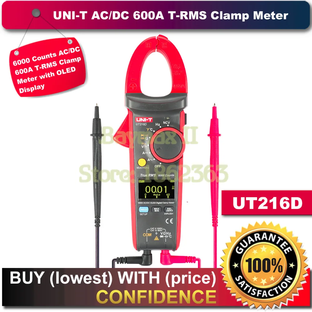 UNI-T OLED дисплей UT216D 6000 отсчетов 600A AC/DC T-RMS цифровой клещи для измерения емкости Ом с Temp NCV тестер