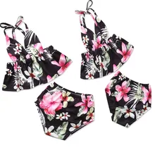 Сексуальный купальник для девочек детский пляжный костюм детская пляжная одежда для отдыха купальники для принцессы Топ с цветочным принтом черные шорты 18M01
