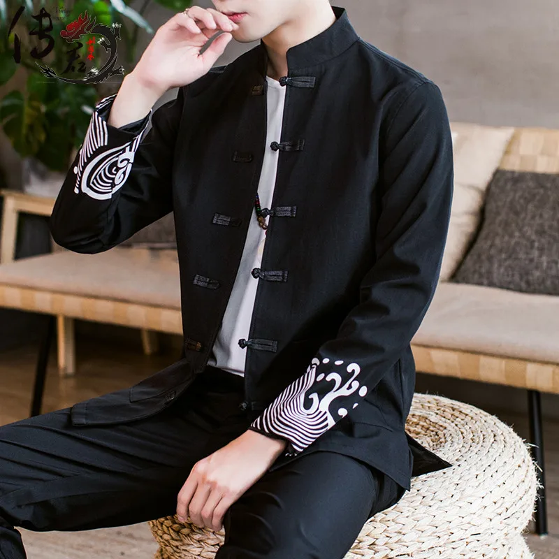 

2019 male clothes embroidery tang top traditional chinese coat for men shirt vintage top wu tang dragon hanfu blouse