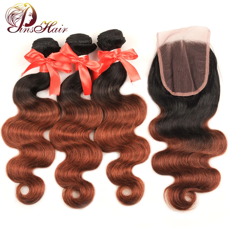 Pinshair T1B/33 Темно светлые пучки волнистых волос с закрытием перуанские