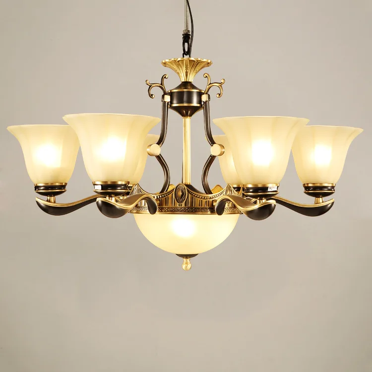 

LED chandelier living room lighting American Vintage luxury copper fixtures hotel lobby hanging lights restaurant pendant lamps