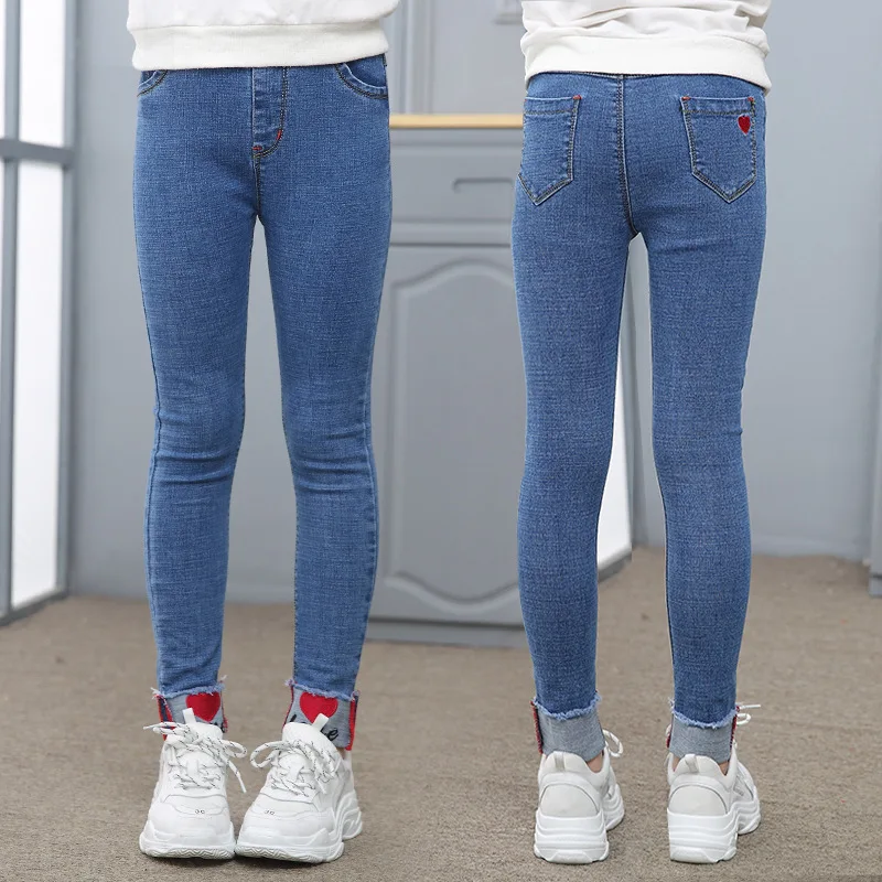 Детские джинсы для девочек Эластичные Обтягивающие джинсы для подростков узкие брюки детские штаны От 3 до 12 лет Девушки низ