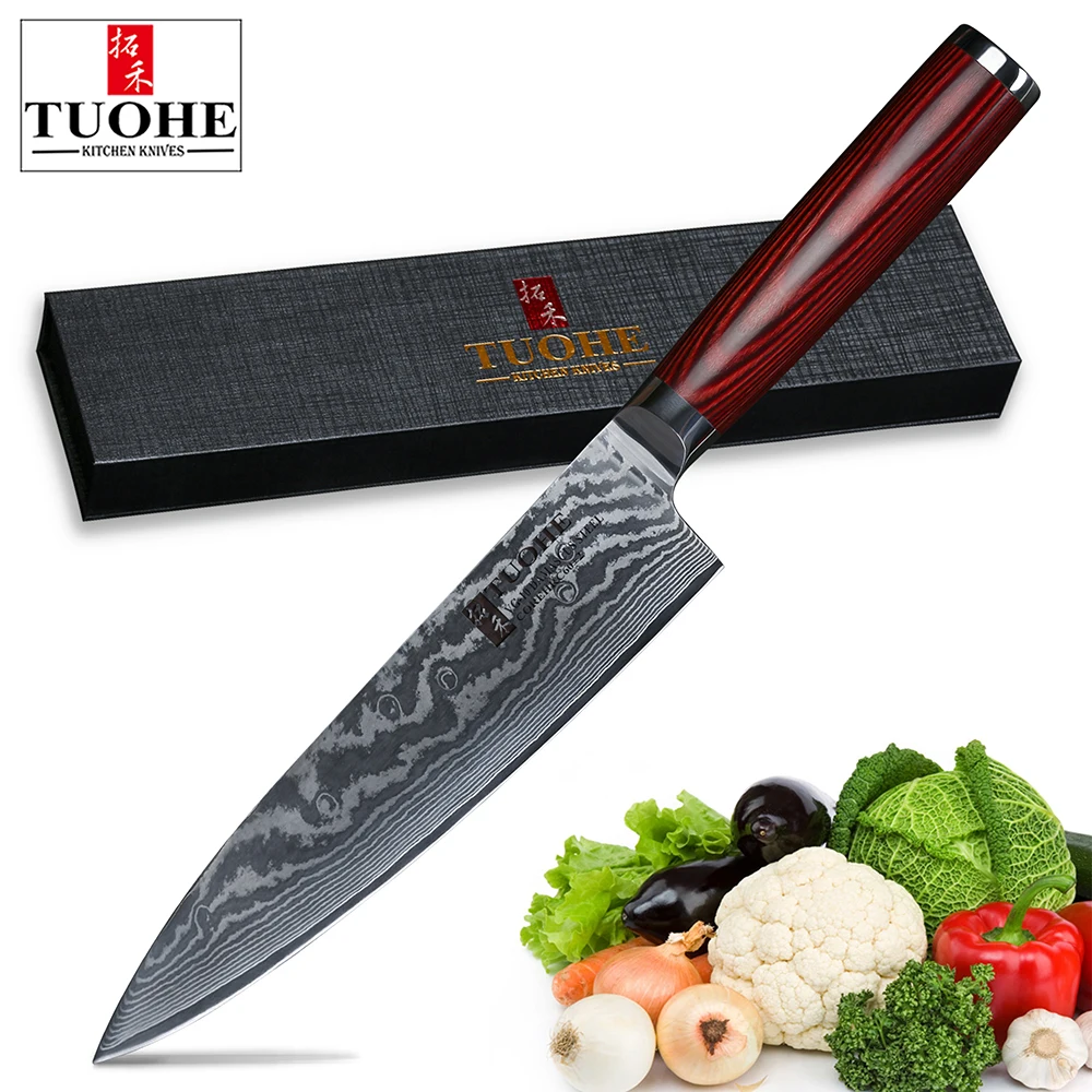 TUOHE 8 дюймов нож шеф повара японский Профессиональный кухонный VG10 Дамасские Ножи