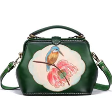 Прошитая вручную натуральная коровья кожа с гравировкой птица женская маленькая темно-зеленая сумочка в китайском стиле клатч женская сумочка