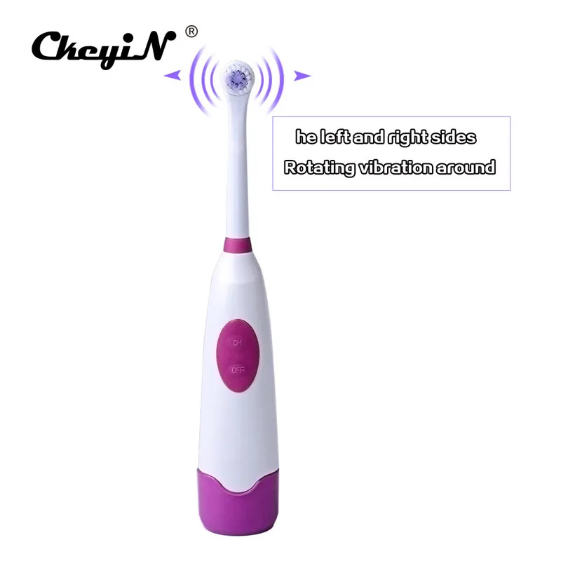 

CkeyiN Rotating Vibration Electric Toothbrush Waterproof Battery Operated Tooth Brushes+2Pc Replacement Head Teeth Brush
