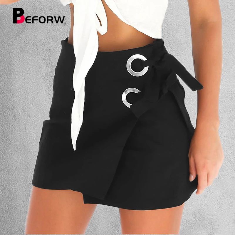 

BEFORW Fashion Women Skirt Summer 2018 Sexy Mini Party Skirts High Waist Black White Lace Buttonhole Womens Pencil Skirts Saias