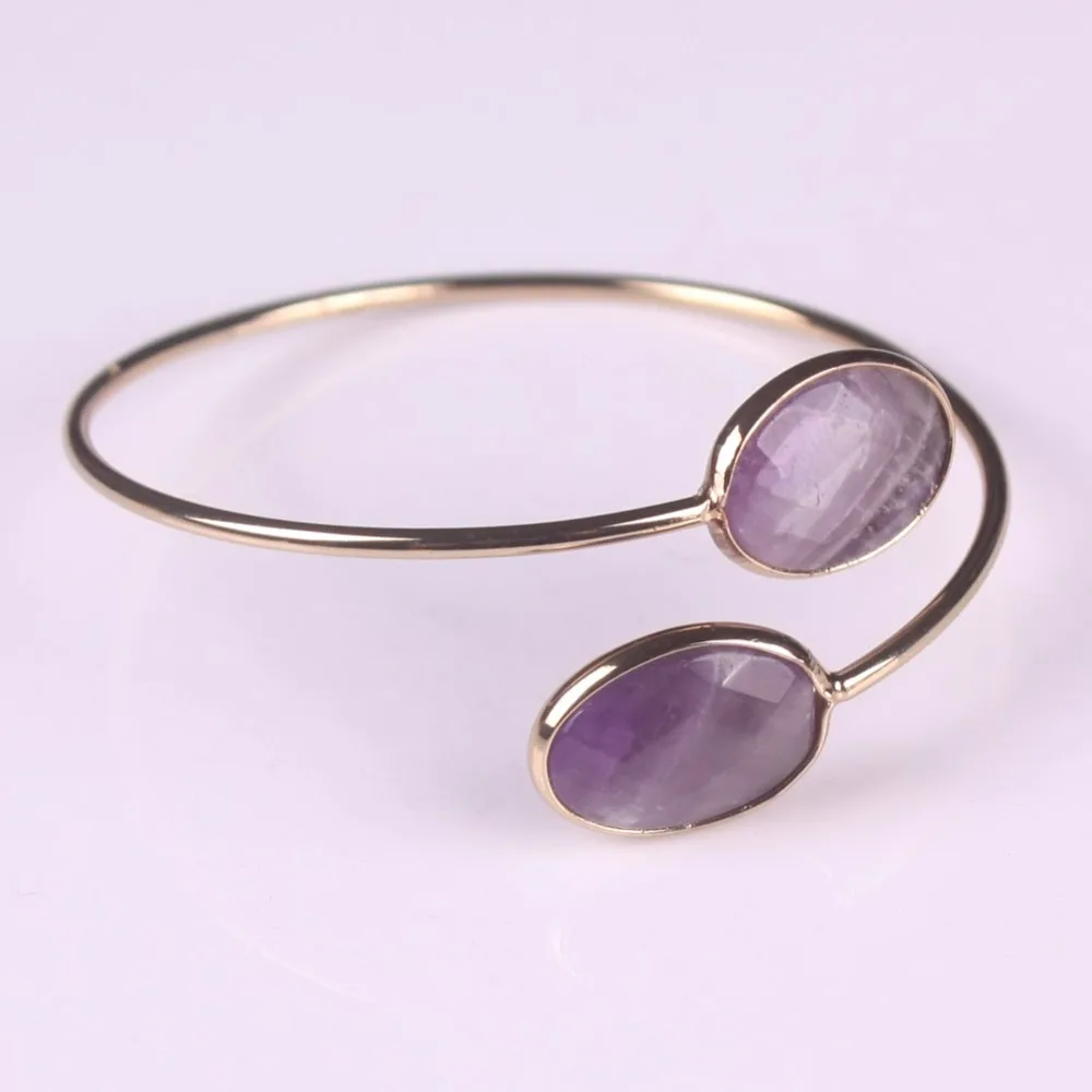 

Druzy Natural Multi Colors Available Crystal Quartz Inlay Oval Pink Purple Natural Stone Beads Bangle Bracelet For Women Jewelry