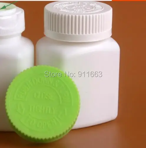 

100ml(90g)50pcs! MedicalSquare plastic bottles with presure screw caps for empty capsules,capsules,pills,granules,pellets etc.
