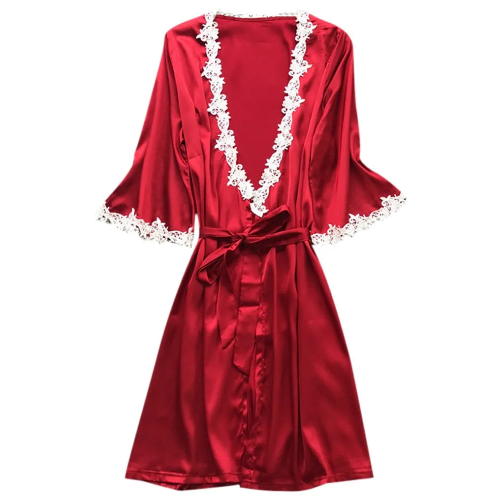 Женское сексуальное атласное Ночное платье, шелковое ночное белье, пижама, ночная рубашка, женское нижнее белье, модное дамское сексуальное ночное белье, ночная рубашка - Цвет: Red
