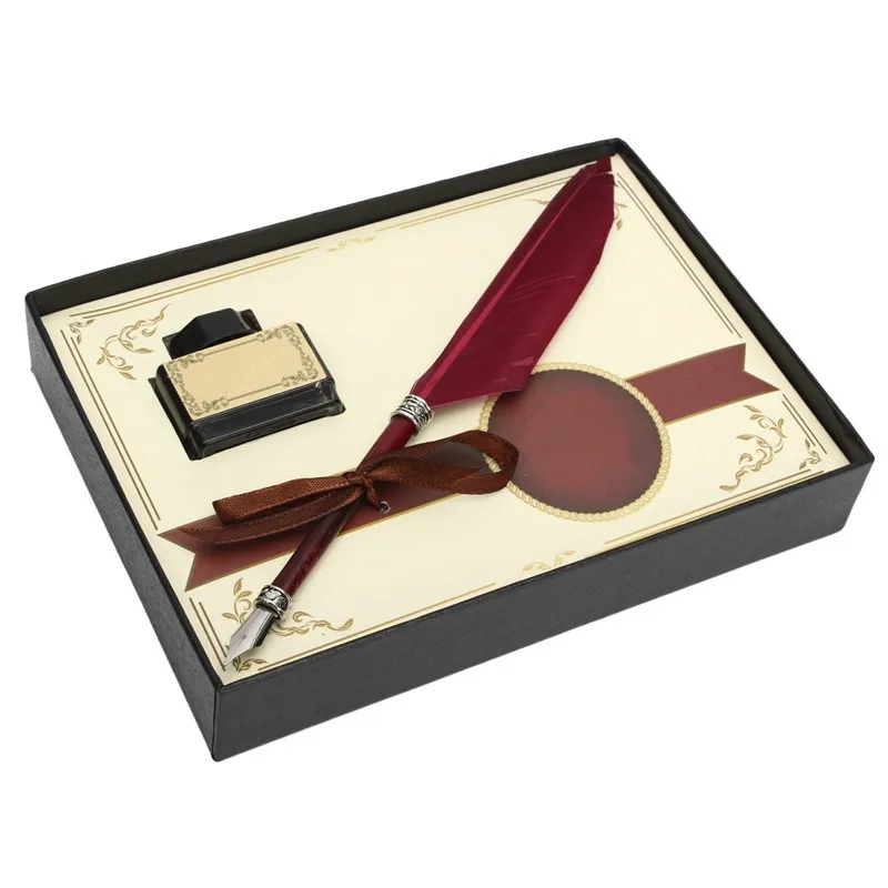 

1 Set Retro Swan Feather Quill Metal Nib Dip Pen Writing Ink Set with Gift Box Stationery Antique Fountain Pen Wedding Gifts