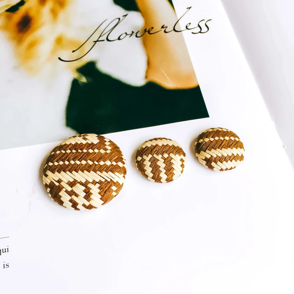 ZEROUP Wind Bamboo Straw Cameo Button Earrings Brooch Pendant Accessories Supplies for Jewelry Making 10pcs