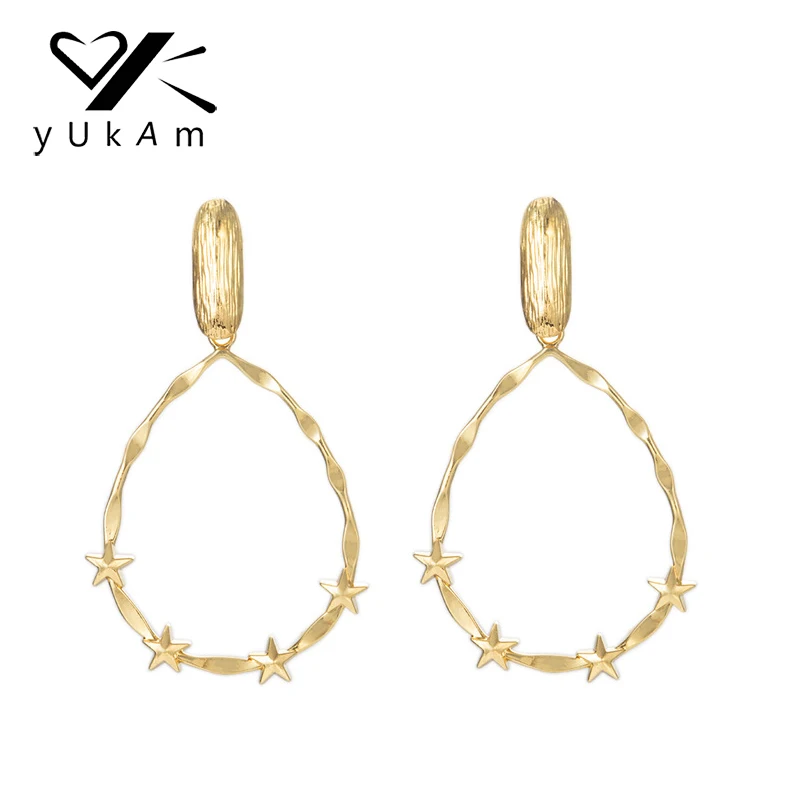 

YUKAM Jewelry Personality Gold Indian Twisted Water Drop Five Pointed Star Earrings for Women Teardrop Long Dangle Drop Earrings
